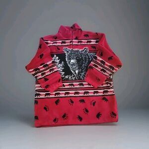 Vtg 90s Art Unlimited Alaska Black Bear AOP Fleece Quarter Zip Sweater XXL